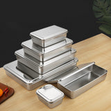 HULIANFU Thicken Stainless Steel Storage Tray with Lid Rectangle Food Plate Flat Bottom Dish Bakeware Cake Bread Baking Pan Kitchen Tools