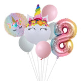 HULIANFU Rainbow Unicorn Balloon Number Foil Globos 1 2 3 4 Years Old Birthday Party Decoration Kid Unicorn Theme Party Wedding Balls Toy