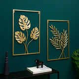 HULIANFU 2023 Nordic Metal Leaf Plant Wall Decor Wrought Iron Wall Hanging Non-perforated Wall Mural Living Room Bedroom Home Decoration Hot