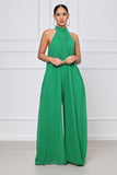 hulianfu Women  Sleeveless High Neck Fashion Sexy Solid Color Casual Chiffon Loose Temperament One-Piece Pants Jumpsuit