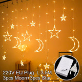 HULIANFU Star Moon Led Curtain Garland String Light Eid Mubarak Ramadan Decoration Islam Muslim Party Decor Eid Al Adha Gift Eid Mubarak
