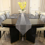 HULIANFU Luxury Table Runner with Handmade Rhinestones European Tasseled Flannel Table Runner Wedding Party Supplies Pillowcase Napkin