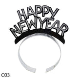 HULIANFU 2023 3pcs Happy New Year Headband Eve Party Supplies New Year Decorations 2023 Tiaras For Christmas New Year Party Favors Hair Clasp