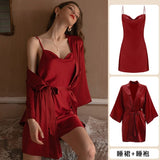 hulianfu Luxury Sexy Women Silk Kimono Bathrobe Purple Bride Bridesmaid Wedding Robe Set Lace Sleepwear Casual Home Clothes Nightwear