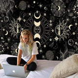 HULIANFU White Black Sun Moon Mandala Starry Sky Tapestry Wall Hanging Bohemian Gypsy Psychedelic Tapiz Witchcraft Astrology Tapestry