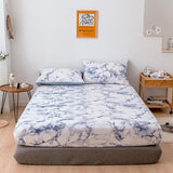 HULIANFU Nordic Mirco Fiber Marble Print Fitted Bed Sheet Single Elastic Band Double Bed Linen Home Soft Comfortable King Size Bedsheet
