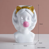 HULIANFU Resin Vase Nordic Modern Home Decoration Cute Girl Blowing Bubbles Decorative Head Carving Flower Vases Pen Holder Vase Flowers