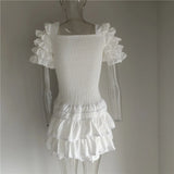 High Quality  Ruffle White Women Mini Dress Beach Holiday Girl Dress