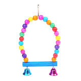 HULIANFU Natural Wooden Parrots Swing Toy Birds Perch Hanging Cage with Colorful Beads Bells Pet Supplies PXPC
