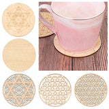 HULIANFU Log Color Chakra Pattern Round Edge Circles Carved Wooden Stand Coaster Flower of life Reload Stone Kitchen Hot Pad Mat Decor