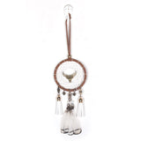 HULIANFU Mini Car Dream Catcher Beaded Natural Feathers Handcraft Chic Hanging Ornaments Mirror Room Bedroom Wall Decor