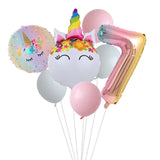 HULIANFU Rainbow Unicorn Balloon Number Foil Globos 1 2 3 4 Years Old Birthday Party Decoration Kid Unicorn Theme Party Wedding Balls Toy