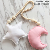 HULIANFU Nordic Boho Room Decor Double Star Moon Wooden Beads Cotton Hanging Wall Decoration Kawaii Kids Baby Bedroom Living Room Decor