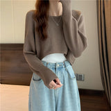 Hulianfu New Autumn Women Solid Sweater O-Neck Loose Sweater Pullover Crop Top Sweaters Shirts Femme Knit Outwear Jumpers