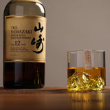 HULIANFU Japan 3D Mountain Whiskey Glass Glacier Old Fashioned Whisky Rock Glasses Whiskey-glass Wooden Gift Box Vodka Cup Wine Tumbler