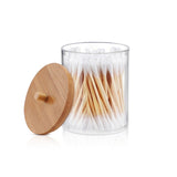 HULIANFU Makeup Cotton Pad Organizer Bathroom Storage Box For Cotton Swabs Cosmetics Jewelry Makeup Remover pad Container with Bamboo Lid