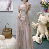 Hulianfu Vintage Chiffon Midi Dress Women Floral Print Design Korean Party Split Dress Female Summer Evening Beach Boho Dress 2021 Casual