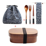 HULIANFU Wooden Lunch Box Picnic  Japanese Bento Box for School Kids Dinnerware Set with Bag&amp;Spoon Fork Chopsticks Round Square Lunch Box