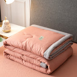 HULIANFU Summer Air Conditioning Quilt Washed Cotton Throw Blanket Quilting Thin Comforter Cooling Duvet Quilted Quilt Solid Color