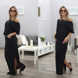 Splice Contrast Panel Women Dress Summer Casual Loose Off Shoulder Short Sleeve Ladies Irregular Maxi Long Dress Vestidos