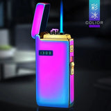 HULIANFU New Windproof Metal Dual Plasma Arc Lighter Jet USB Torch Lighter Gas Electric Butane Chargeable Pipe Cigar Lighter Gadgets