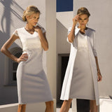 hulianfu Mother of the Bride Dresses With Long Jacket Suit Sheath Knee length Short Wedding Guest Dresses Formal Gown vestido