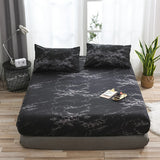 HULIANFU Nordic Mirco Fiber Marble Print Fitted Bed Sheet Single Elastic Band Double Bed Linen Home Soft Comfortable King Size Bedsheet