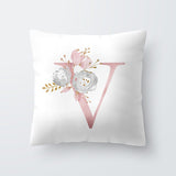 HULIANFU Pink Letter Decorative Floral Pillow Gold Alphabet Cushion for Sofa Polyester Pillowcase Decoration Salon