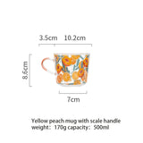 HULIANFU MDZF SWEETHOME 500ml Yellow Peach Cactus Glass Tea Milk Cups With Scale Coffee Mug Party Creative Drinkware Tumbler Water Cups