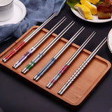 HULIANFU Stainless Steel Chopsticks Tableware Portable Reusable Blue Porcelain Patters Food Sticks Chopsticks Kitchen Dishes for Sushi