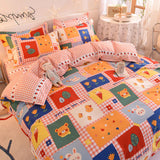 HULIANFU Orange Bedding Set Girls Boys Bed Linen Sheet Plaid Duvet Cover 240x220 Single Double Queen King Quilt Covers Sets Bedclothes