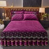 HULIANFU Luxury Super Soft Crystal Velvet Fleece Lace Ruffles Quilted Bed Skirt Mattress Cover Bedspread Pillowcase Bedding Home Textiles