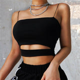 Hulianfu New Fashion Hot Sexy Women Summer Sexy Casual Sleeveless Cut-Out Short Tee Shirt Crop Top Vest Strap Tank Top Blouse