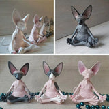 HULIANFU New Cat Figurine Sphynx Meditation Statue Yoga Animal Cat Meditate Art Sculpture Micro Decoration Garden Home Office Ornament