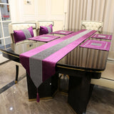 HULIANFU Luxury Table Runner with Handmade Rhinestones European Tasseled Flannel Table Runner Wedding Party Supplies Pillowcase Napkin