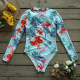 Long Sleeve Print Floral New One Piece Swimsuit Swimwear Women Bathing Suit Backless Swimsuit Vintage Surfing Swim Suit