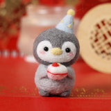 HULIANFU Unfinished Felt Kit  New Latest Funny Festive Christmas New Year Penguin Wool Needle Felt Kit Package DIY Handmade Doll Toy