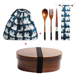 HULIANFU Wooden Lunch Box Picnic  Japanese Bento Box for School Kids Dinnerware Set with Bag&amp;Spoon Fork Chopsticks Round Square Lunch Box