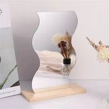 HULIANFU Makeup Mirror Ins Irregular Acrylic Decorative Mirror Wooden Base Cosmetic de maquillaje Beauty Tools Korean style
