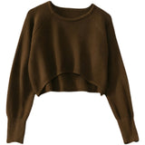 Hulianfu New Autumn Women Solid Sweater O-Neck Loose Sweater Pullover Crop Top Sweaters Shirts Femme Knit Outwear Jumpers
