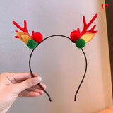 HULIANFU 2023 Christmas Headband Reindeer Antlers Horn Flower Hair Band Clasp Headwear for Kids Adult New Year Navidad Party Halloween Cosplay