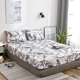 HULIANFU Nordic Mirco Fiber Marble Print Fitted Bed Sheet Single Elastic Band Double Bed Linen Home Soft Comfortable King Size Bedsheet