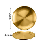 HULIANFU Stainless steel Dinner Plates Restaurant Gold Serving Tray Round Dessert Cake Snack Dishes Silver Storage Plate Korean Cutlery