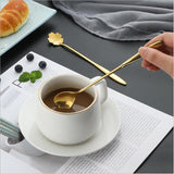 HULIANFU Tea Coffee Mixing Spoon Gold Spoon Long Handle Dessert Stainless Steel Vintage Teaspoons Drink Tableware Flowers Design 1PCS