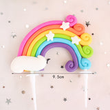 HULIANFU Rainbow Cake Topper Star Cloud Cupcake Decor Sofa Clay Cake Decor Baby Shower One 1st Happy Birthday Party Decor Kids Girl Boy
