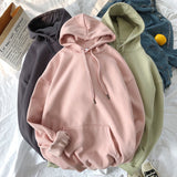 hulianfu Woman's Sweatshirts Solid Drop Shoulder Korean Female Hooded Pullovers  Thicken Warm Oversized Hoodies Women