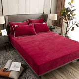 HULIANFU  WOSTAR Flannel winter warm elastic band fitted sheet mattress protector cover super soft cozy king size bed sheet and pillowcase