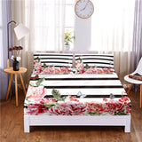 HULIANFU Pretty Flower Digital Printed 3pc Polyester  Fitted Sheet Mattress Cover Four Corners with Elastic Band Bed Sheet Pillowcases