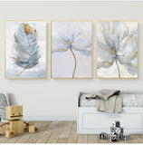 HULIANFU Scandinavian Flower Canvas Art Abstract Painting Print Feather Decoration Picture for Living Room Nordic Home Decor Wall Poster