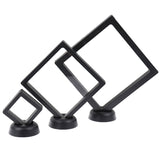 HULIANFU Square 3D Floating Jewelry Coin Display Frame Holder Box Case Stand Home Decorations  Jewelry Display Stand Ring Pendant Holder